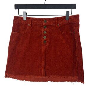 Indigo Rein Rust Corduroy Mini Skirt Size 7 Button Front Frayed Hem